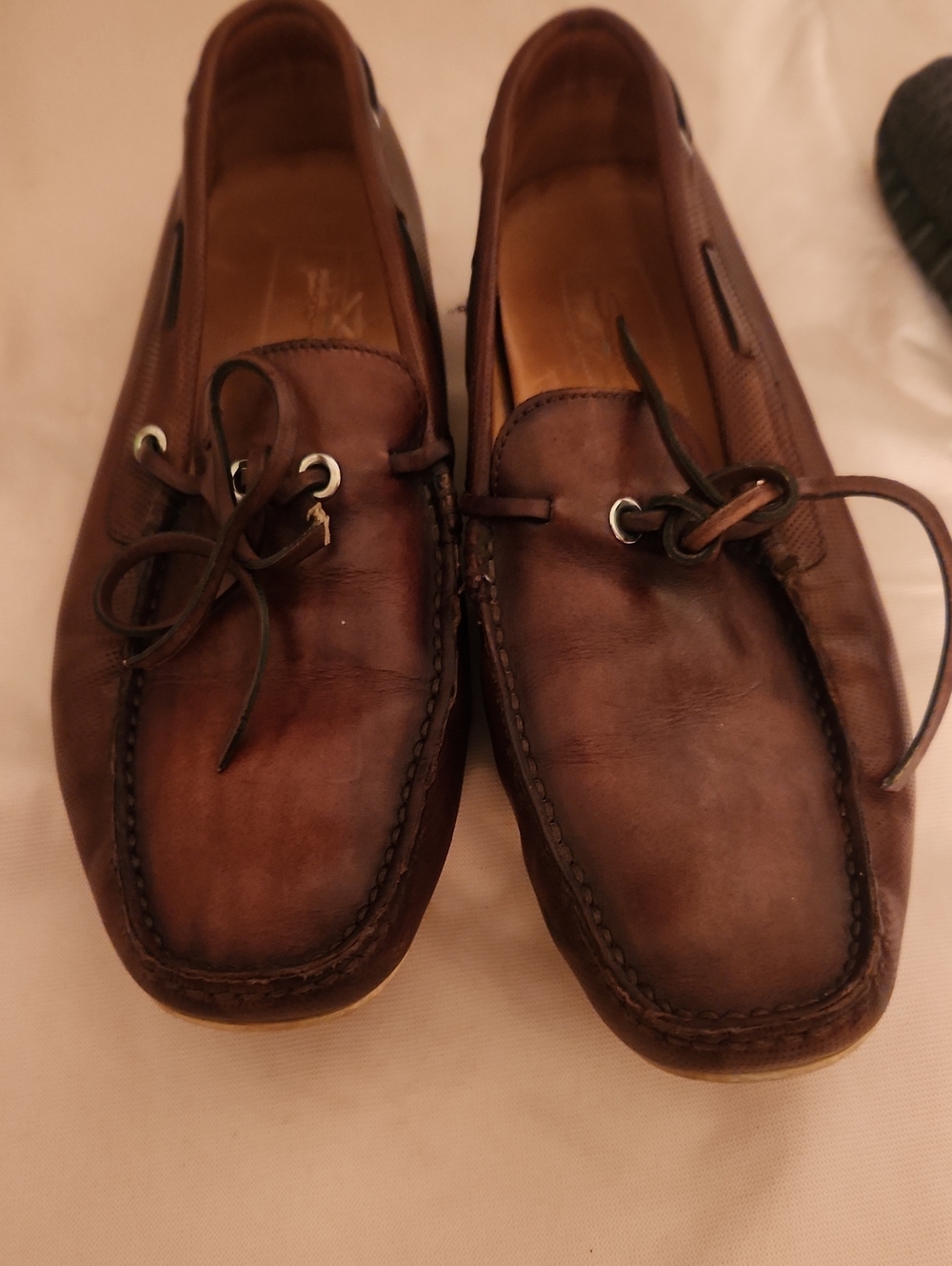Santoni Brown Leather Boat Shoes with Lace Detail